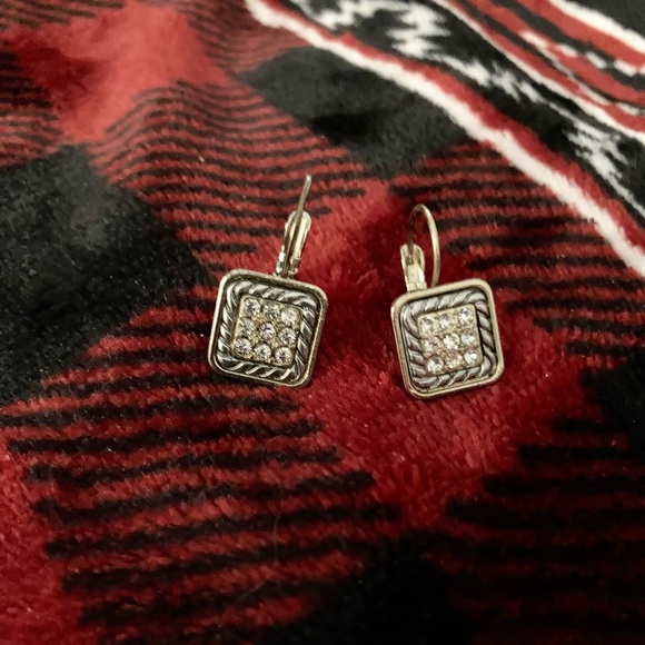 Classy 2-tone Earrings w/Clear Stones - Picture 2 of 5